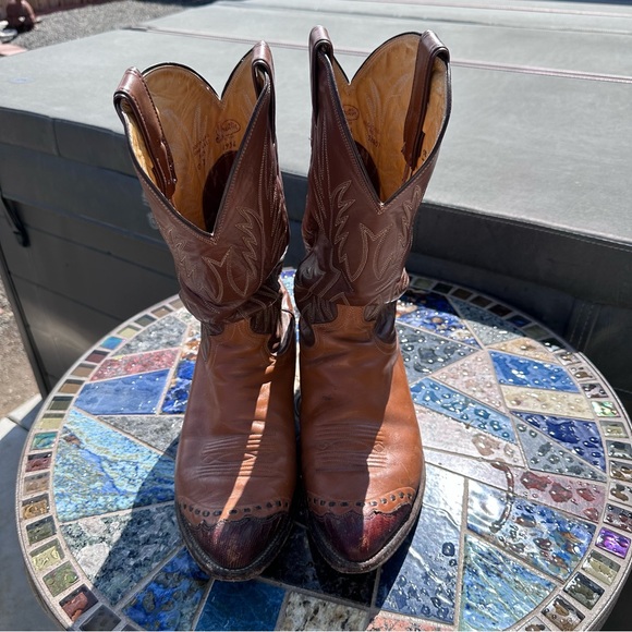 Wingtip Men's Brown Leather Cowboy Western Boots 1936 Justin Vintage Size 10D - Picture 2 of 8